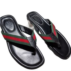 Gucci Black and Green Flip-Flops